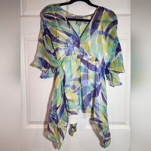 Kenar Silk Multicolor Sheer Layered Women's Top Large